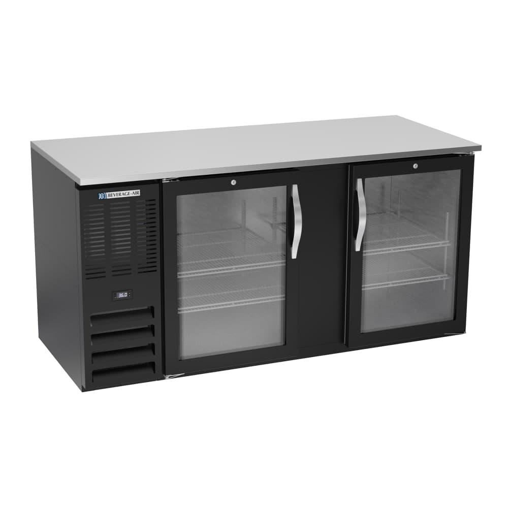 Beverage-Air BB68HC-FG-B 69" Bar Refrigerator - 2 Swinging Glass Doors, Black, 115v