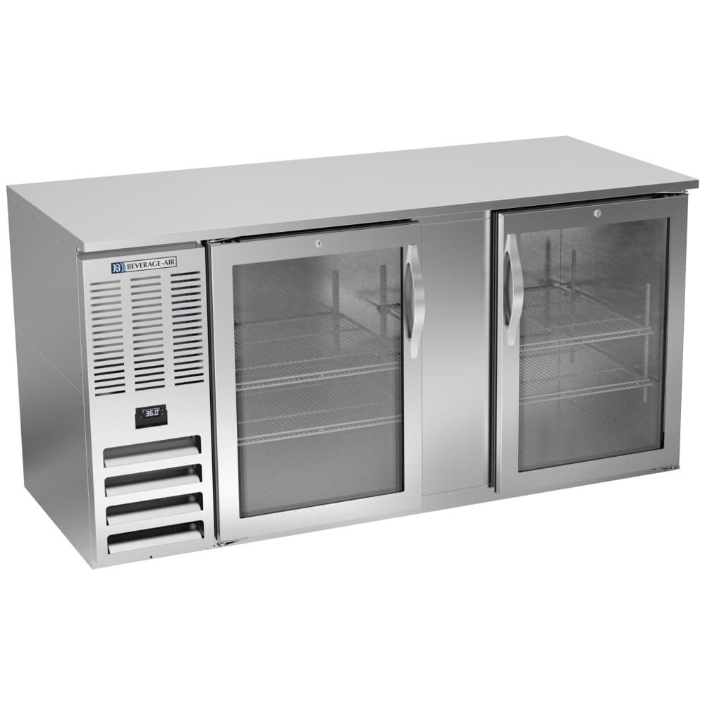 Beverage-Air BB68HC-FG-S 69" Bar Refrigerator - 2 Sliding Glass Doors, Stainless, 115v