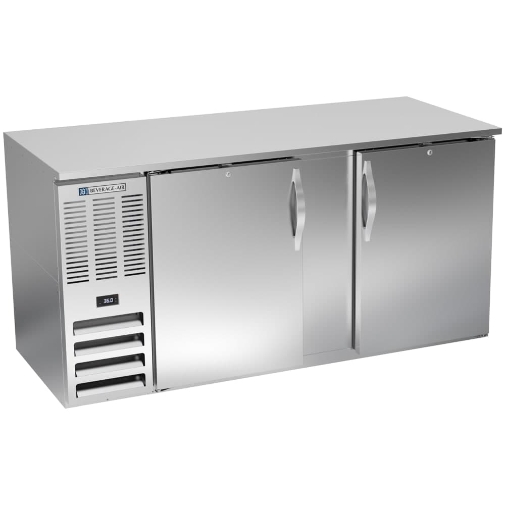 Beverage-Air BB68HC-F-S 69" Bar Refrigerator - 2 Swinging Solid Doors, Stainless, 115v