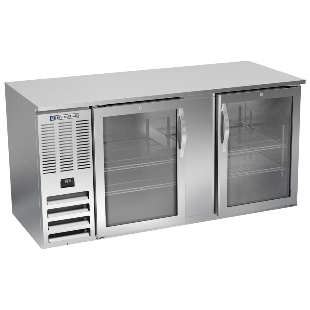 Beverage-Air BB68HC-FG-S 68" Bar Refrigerator - 2 Swinging Glass Doors, Stainless, 115v