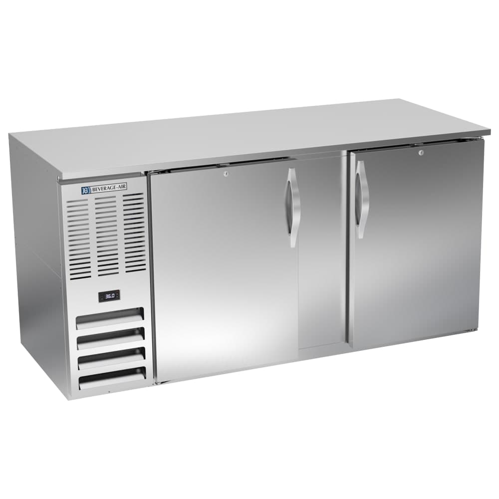 Beverage-Air BB68HC-F-S 68" Bar Refrigerator - 2 Swinging Solid Doors, Stainless, 115v