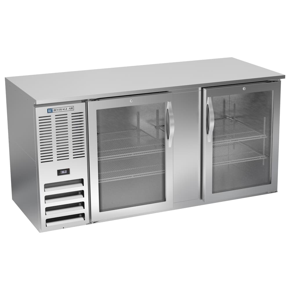 Beverage-Air BB68HC-G-S 68" Bar Refrigerator - 2 Swinging Glass Doors, Stainless, 115v