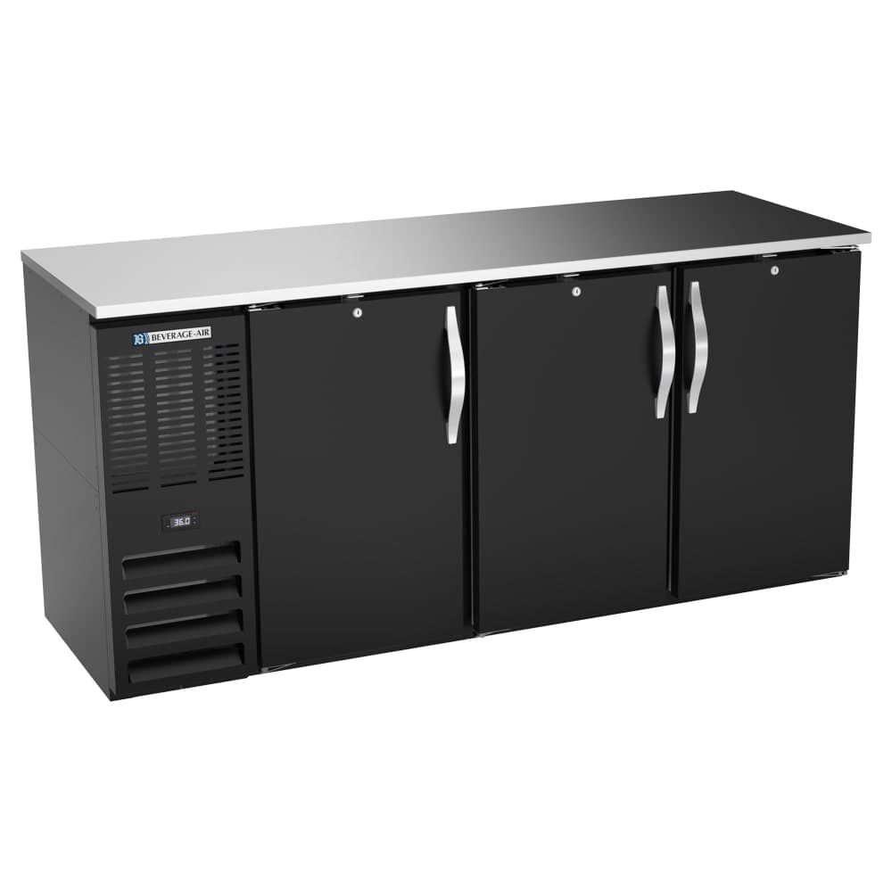 Beverage-Air BBN72HC-B 72" Bar Refrigerator - 3 Swinging Solid Doors, Black, 115v