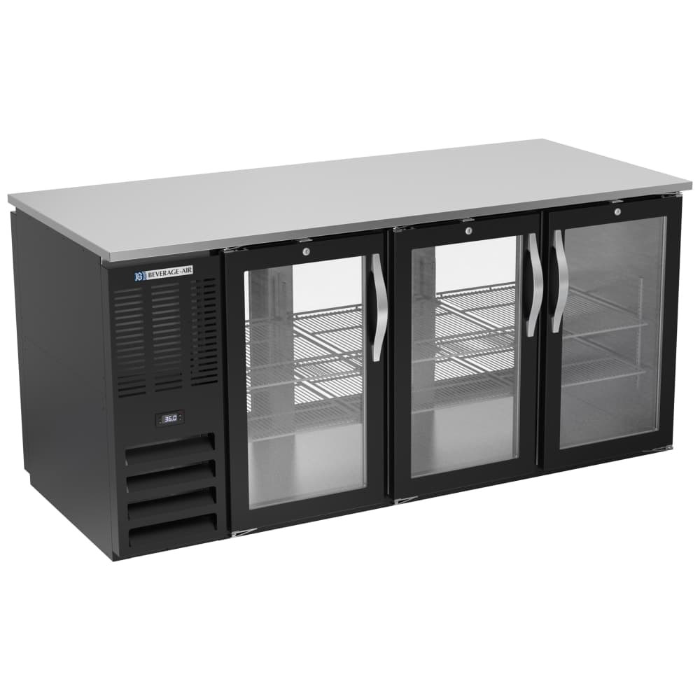 Beverage-Air BB72HC-FG-PT-B 72" Bar Refrigerator - 6 Swinging Glass Doors, Black, 115v