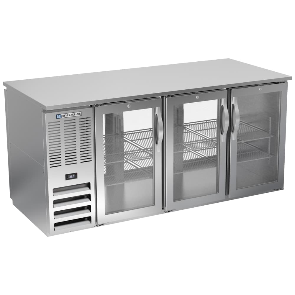 Beverage-Air BB72HC-FG-PT-S 72" Bar Refrigerator - 6 Swinging Glass Doors, Stainless, 115v