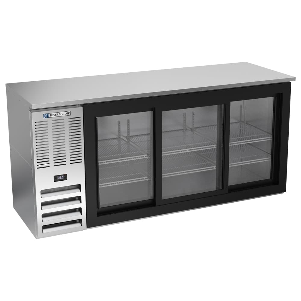 Beverage-Air BBN72HC-F-GS-S 72" Bar Refrigerator - 3 Sliding Glass Doors, Stainless, 115v