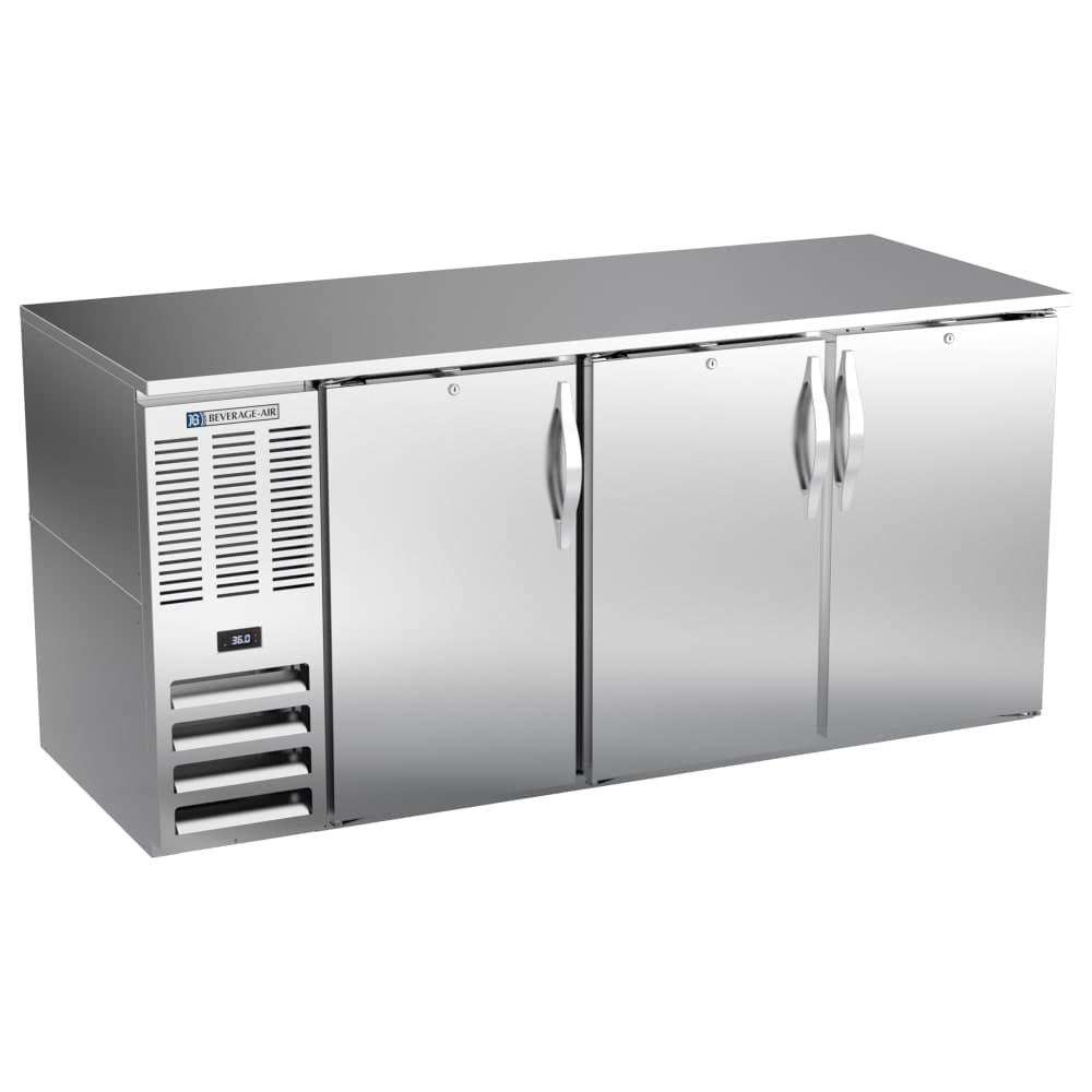Beverage-Air BB72HC-F-S 72" Bar Refrigerator - 3 Swinging Solid Doors, Stainless, 115v