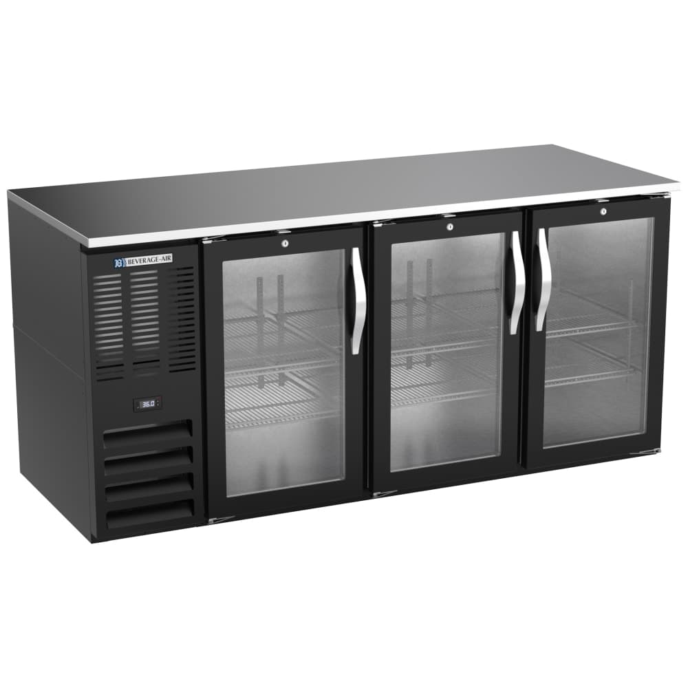 Beverage-Air BB72HC-G-B 72" Bar Refrigerator - 3 Swinging Glass Doors, Black, 115v