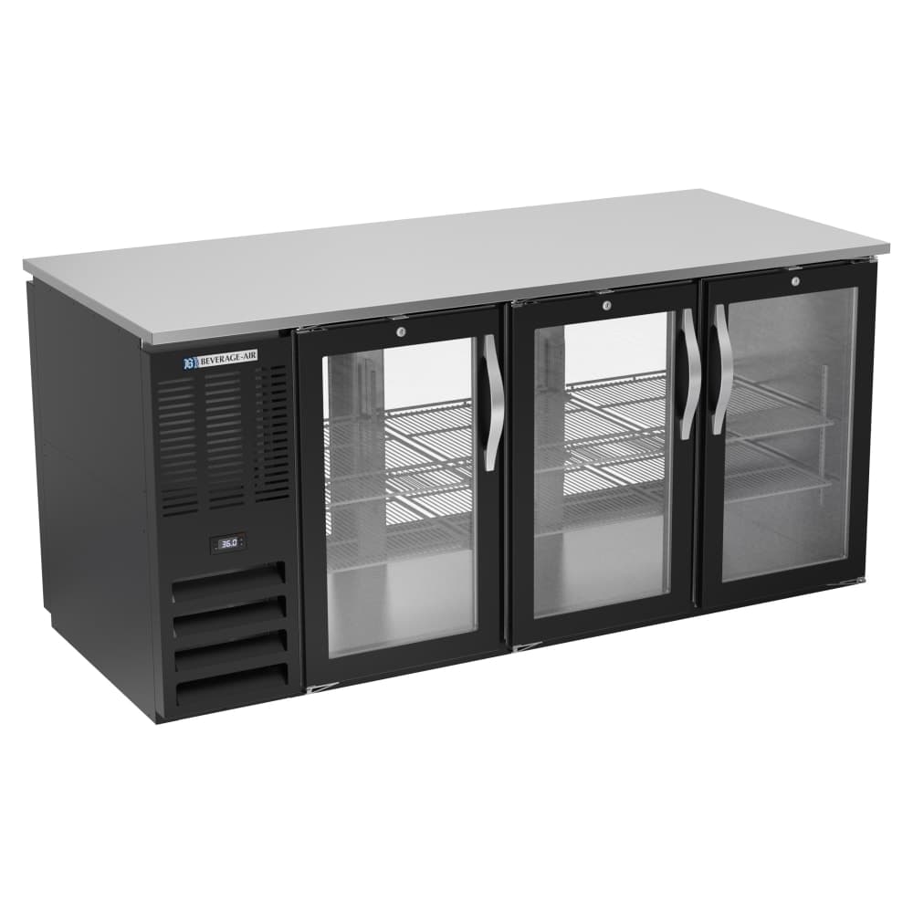 Beverage-Air BB72HC-G-PT-B 72" Bar Refrigerator - 6 Swinging Glass Doors, Black, 115v