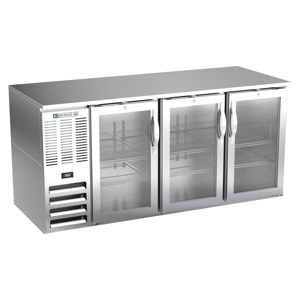 Beverage-Air BB72HC-G-S 72" Bar Refrigerator - 3 Swinging Glass Doors, Stainless, 115v