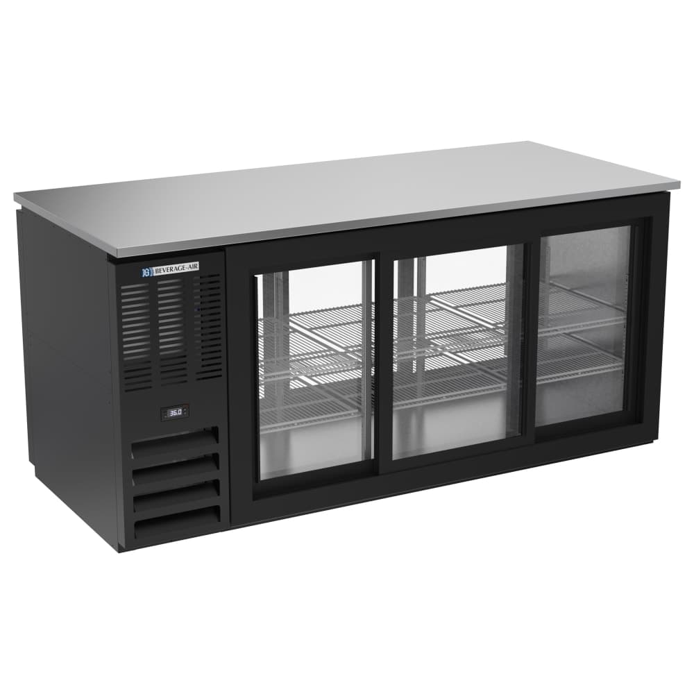 Beverage-Air BB72HC-GS-PT-B 72" Bar Refrigerator - 6 Sliding Glass Doors, Black, 115v