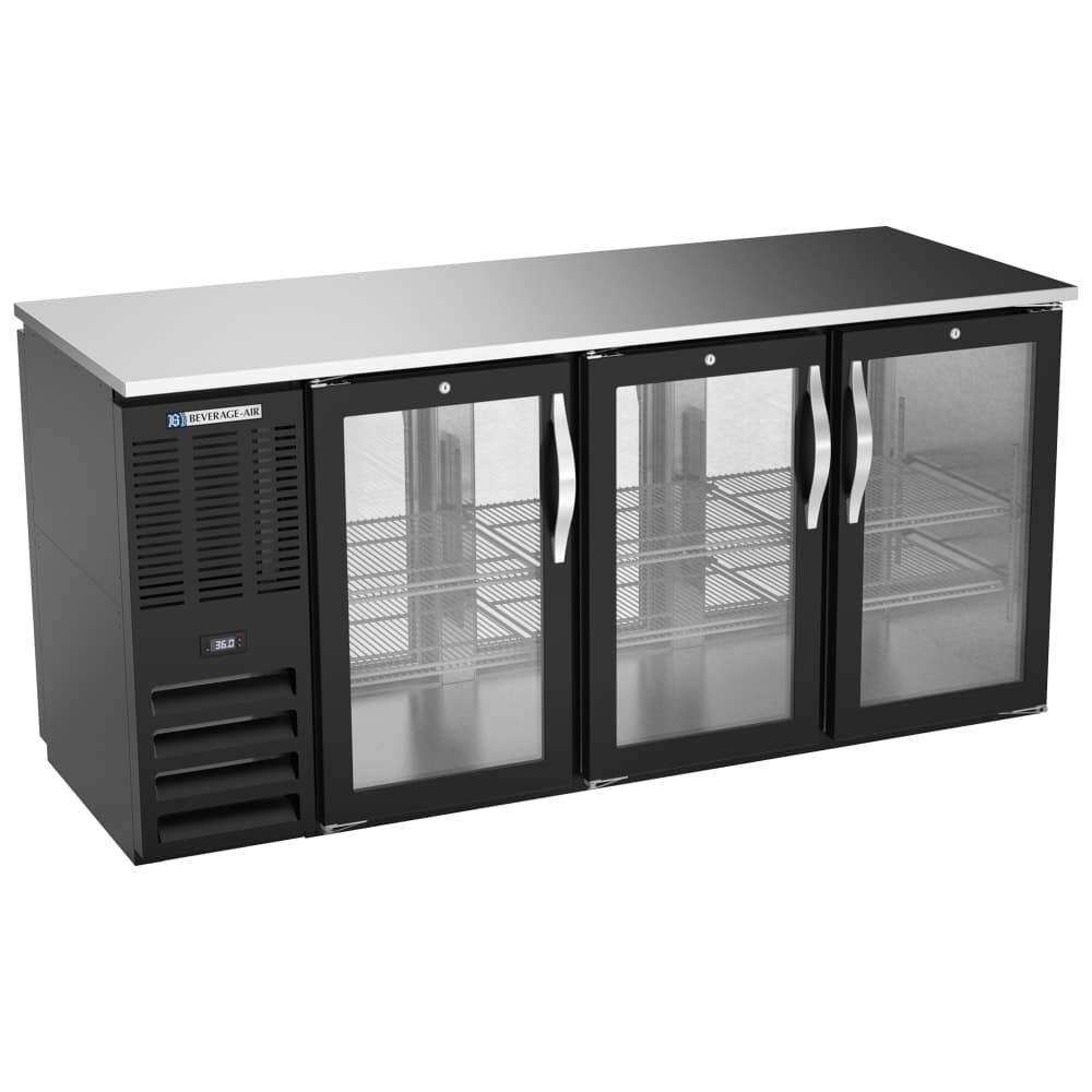 Beverage-Air BBN72HC-GS-PT-B 72" Bar Refrigerator - 6 Sliding Glass Doors, Black, 115v