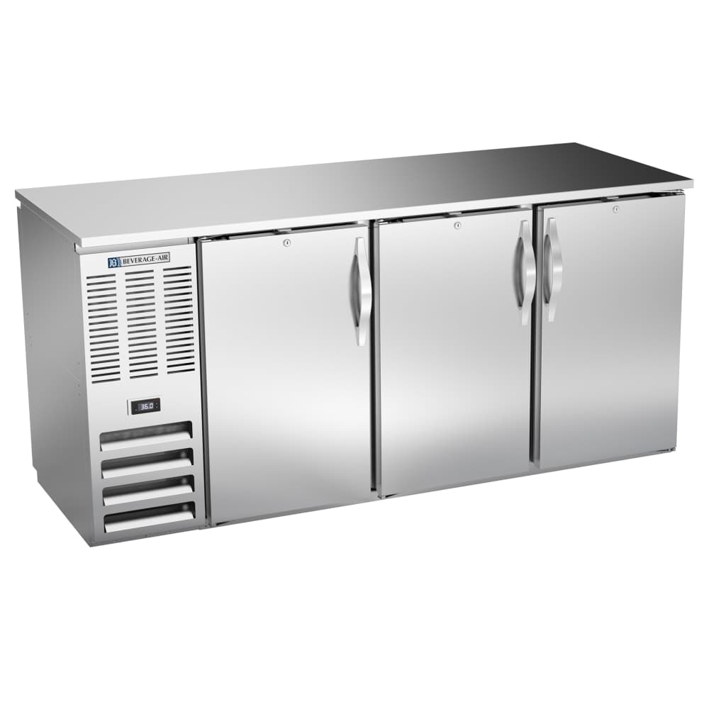 Beverage-Air BBN72HC-PT-S 72" Bar Refrigerator - 6 Swinging Solid Doors, Stainless, 115v