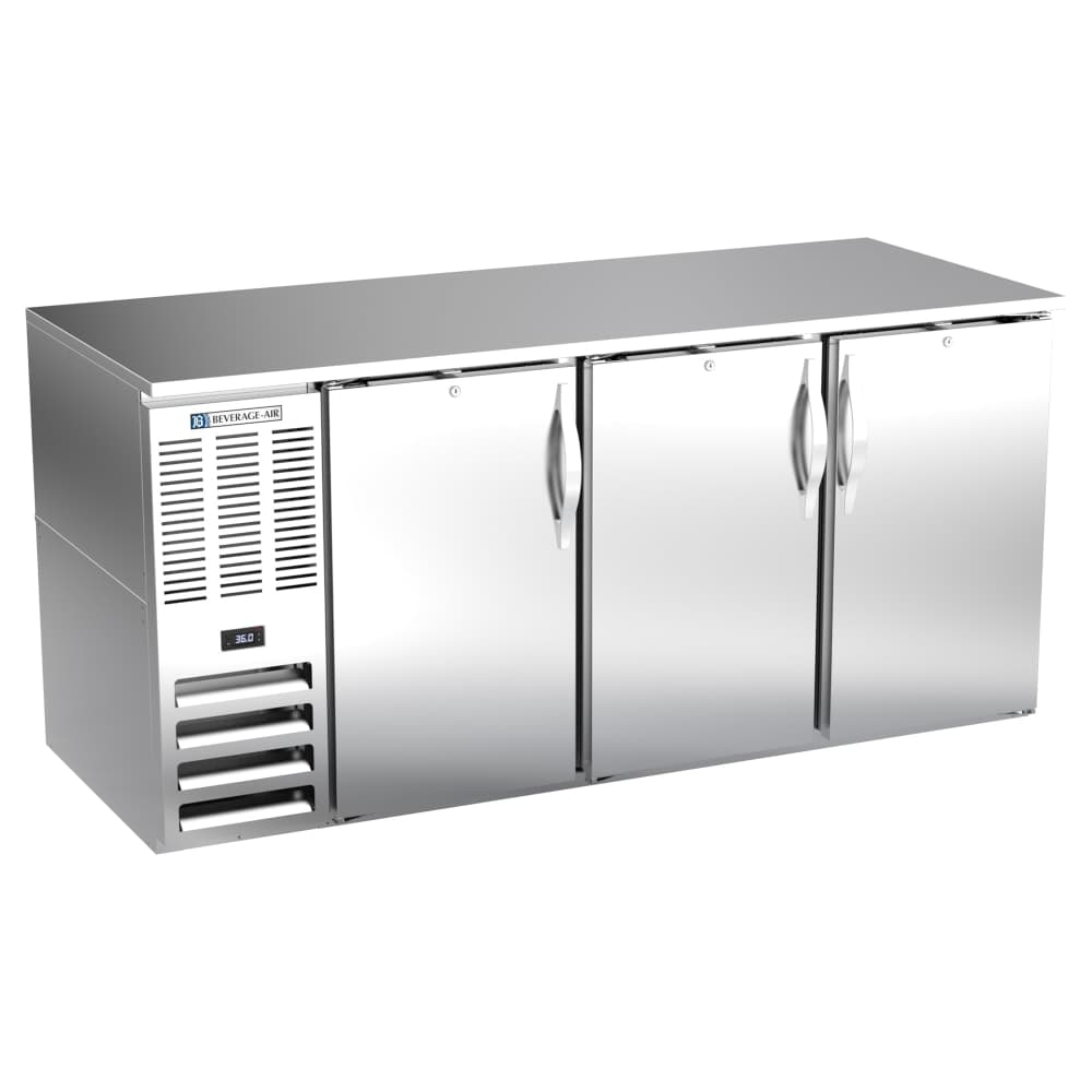 Beverage-Air BB72HC-S 72" Bar Refrigerator - 3 Swinging Solid Doors, Stainless, 115v