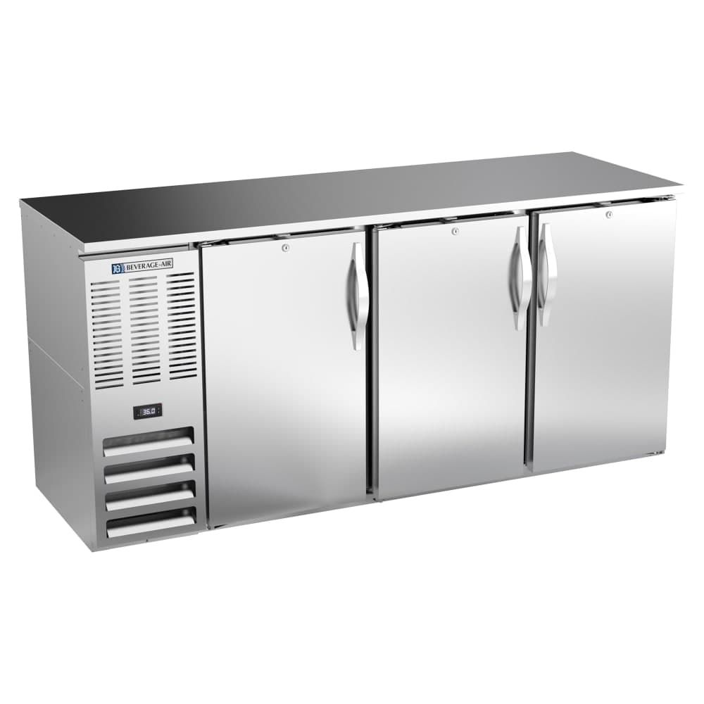 Beverage-Air BBN72HC-S 72" Bar Refrigerator - 3 Swinging Solid Doors, Stainless, 115v