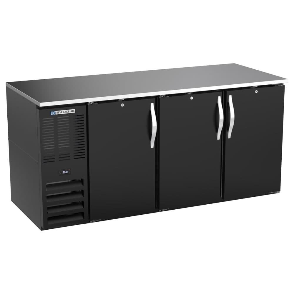 Beverage-Air BB72HC-B 72" Bar Refrigerator - 3 Swinging Solid Doors, Black, 115v