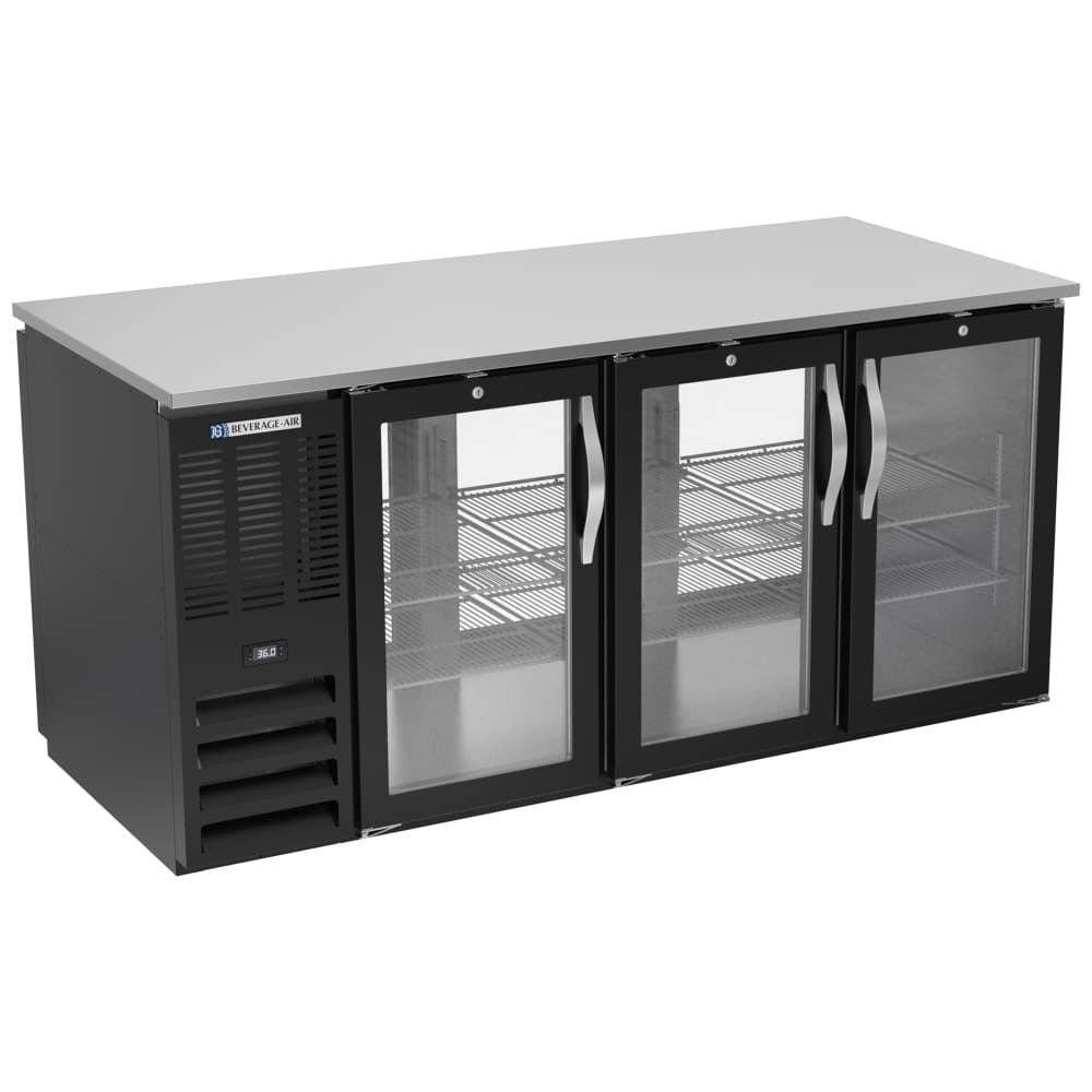 Beverage-Air BB72HC-FG-PT-B 72" Pass Thru Bar Refrigerator - 6 Swinging Glass Doors, Black, 115v