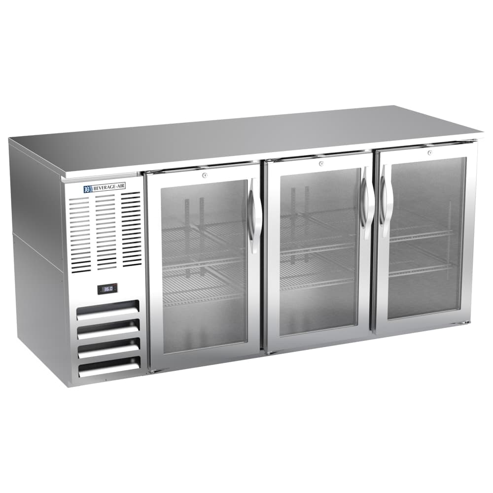 Beverage-Air BB72HC-FG-S 72" Bar Refrigerator - 3 Swinging Glass Doors, Stainless, 115v
