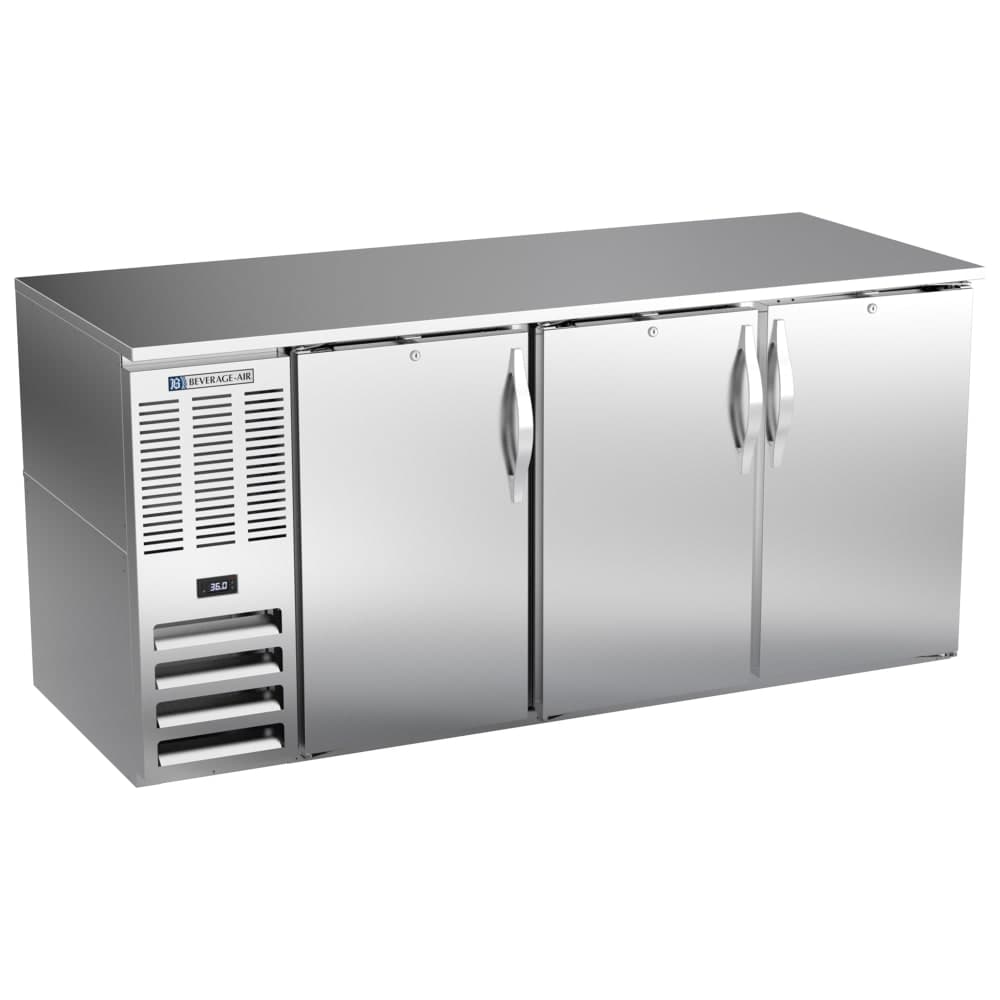 Beverage-Air BB72HC-F-S 72" Bar Refrigerator - 3 Swinging Solid Doors, Stainless, 115v