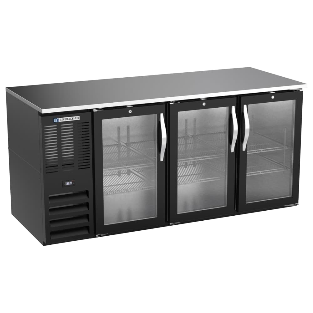 Beverage-Air BB72HC-G-B 72" Bar Refrigerator - 3 Swinging Glass Doors, Black, 115v