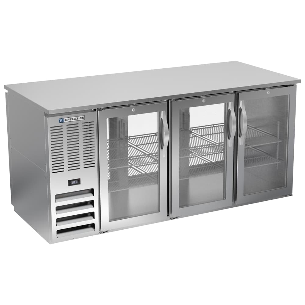 Beverage-Air BB72HC-G-PT-S 72" Pass Thru Bar Refrigerator - 6 Swinging Glass Doors, Stainless, 115v