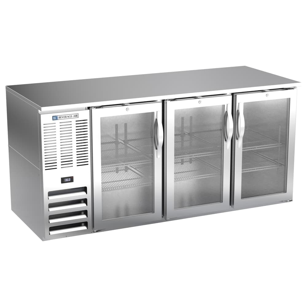 Beverage-Air BB72HC-G-S 72" Bar Refrigerator - 3 Swinging Glass Doors, Stainless, 115v