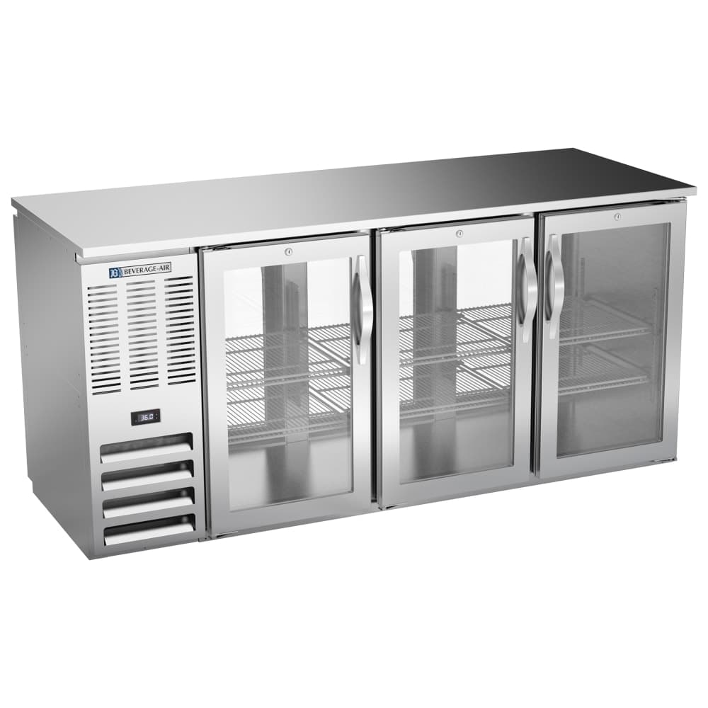 Beverage-Air BBN72HC-F-GS-PT-S 72" Pass Thru Bar Refrigerator - 6 Sliding Glass Doors, Stainless, 115v