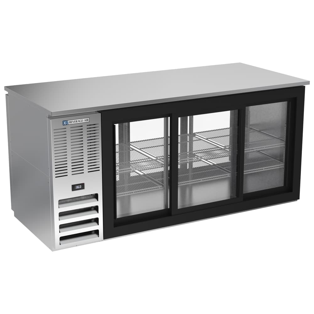 Beverage-Air BB72HC-GS-PT-S 72" Pass Thru Bar Refrigerator - 6 Sliding Glass Doors, Stainless, 115v