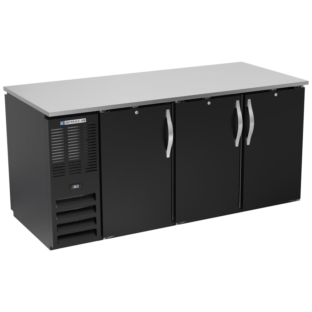 Beverage-Air BB72HC-PT-B 72" Pass Thru Bar Refrigerator - 6 Swinging Solid Doors, Black, 115v