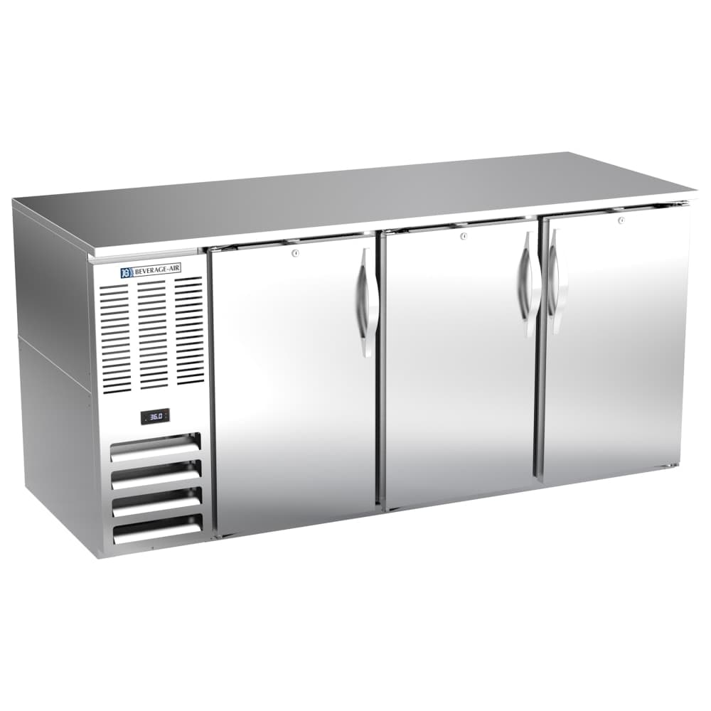 Beverage-Air BB72HC-S 72" Bar Refrigerator - 3 Swinging Solid Doors, Stainless, 115v
