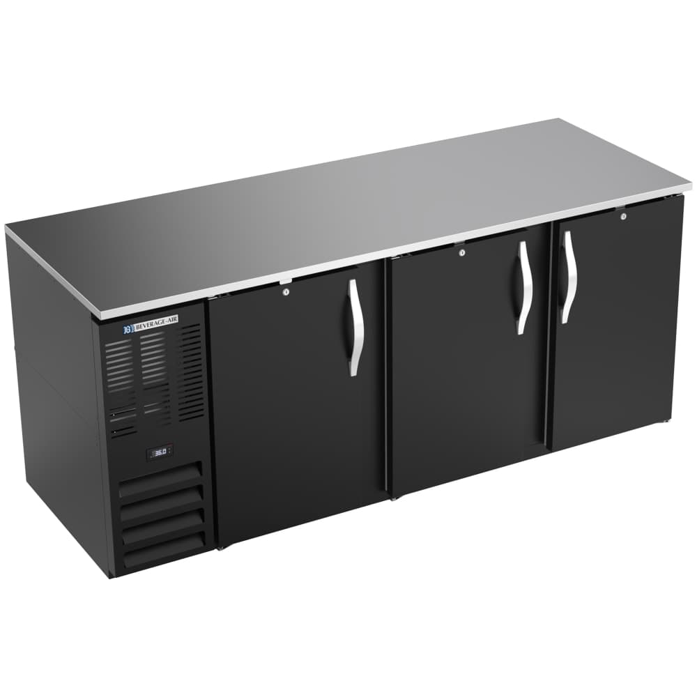 Beverage-Air BB78HC-B 79" Bar Refrigerator - 3 Swinging Solid Doors, Black, 115v