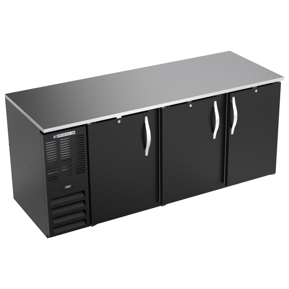Beverage-Air BB78HC-B 78" Bar Refrigerator - 3 Swinging Solid Doors, Black, 115v