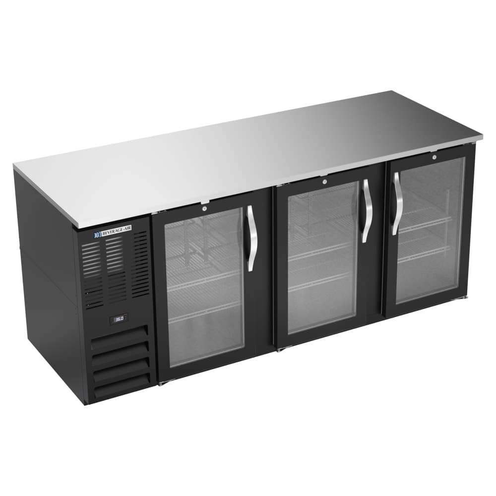 Beverage-Air BB78HC-G-B 78" Bar Refrigerator - 3 Swinging Glass Doors, Black, 115v
