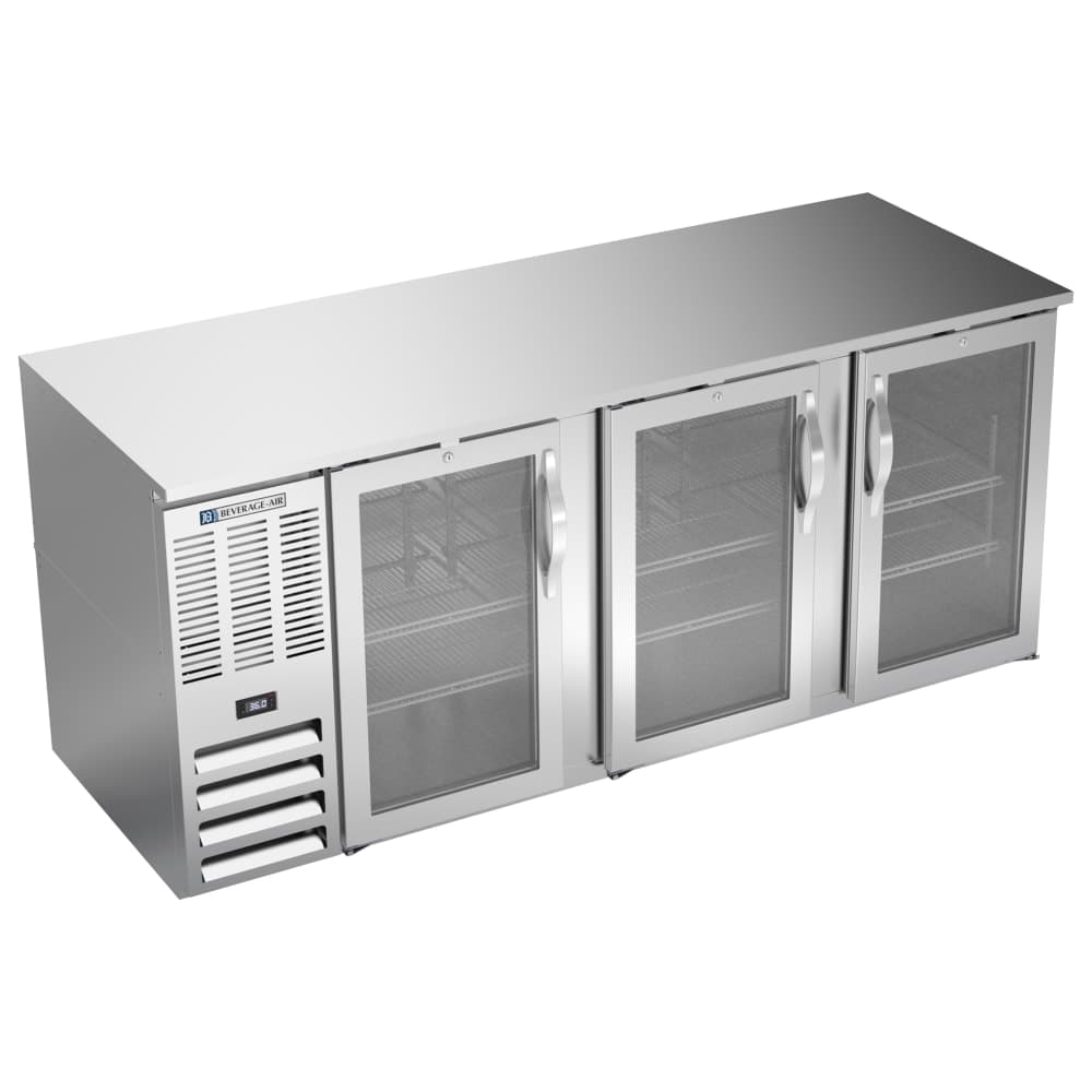 Beverage-Air BB78HC-G-S 78" Bar Refrigerator - 3 Swinging Glass Doors, Stainless, 115v