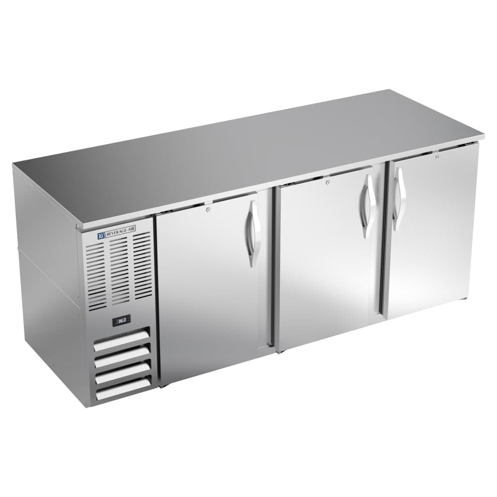 Beverage-Air BB78HC-S 78" Bar Refrigerator - 3 Swinging Solid Doors, Stainless, 115v