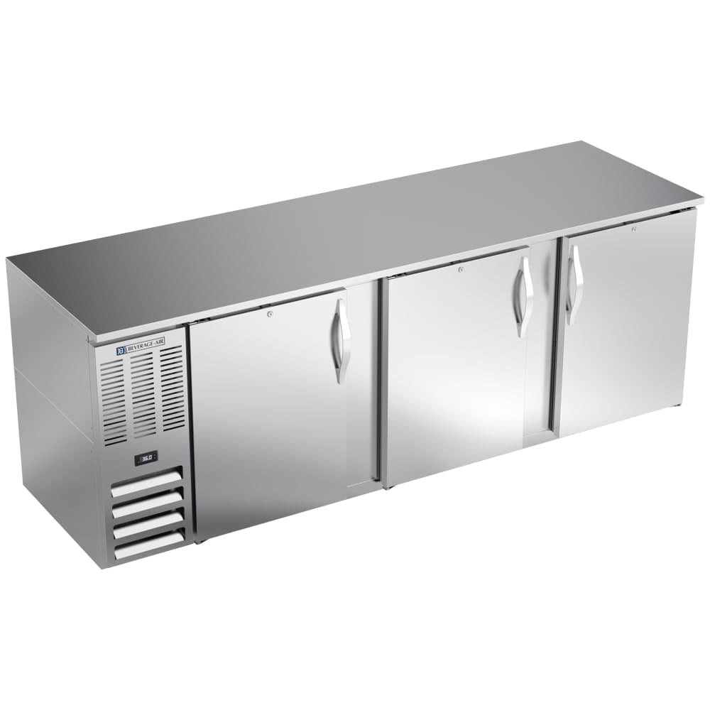 Beverage-Air BB94HC-S 95" Bar Refrigerator - 3 Swinging Solid Doors, Stainless, 115v