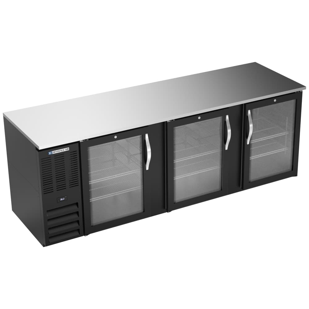 Beverage-Air BB94HC-FG-B 94" Bar Refrigerator - 3 Swinging Glass Doors, Black, 115v
