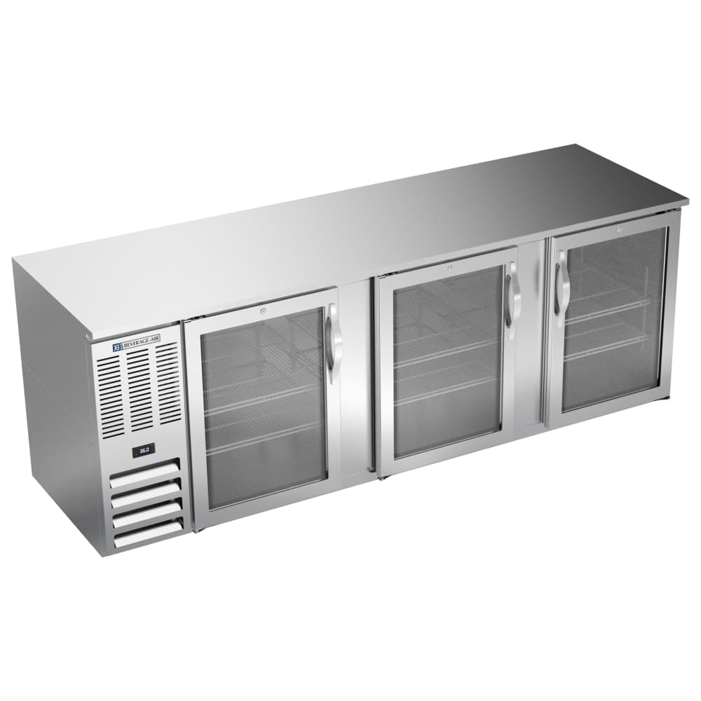 Beverage-Air BB94HC-FG-S 94" Bar Refrigerator - 3 Swinging Glass Doors, Stainless, 115v