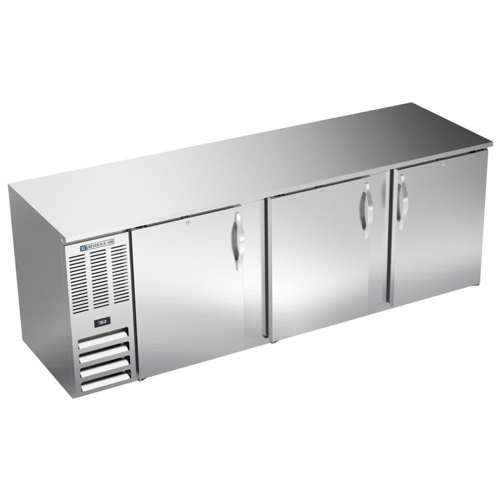 Beverage-Air BB94HC-F-S 94" Bar Refrigerator - 3 Swinging Solid Doors, Stainless, 115v