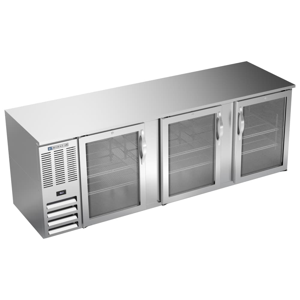 Beverage-Air BB94HC-G-S 94" Bar Refrigerator - 3 Swinging Glass Doors, Stainless, 115v