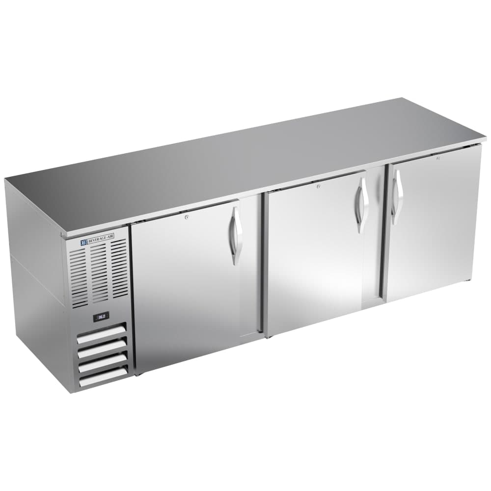 Beverage-Air BB94HC-S 94" Bar Refrigerator - 3 Swinging Solid Doors, Stainless, 115v