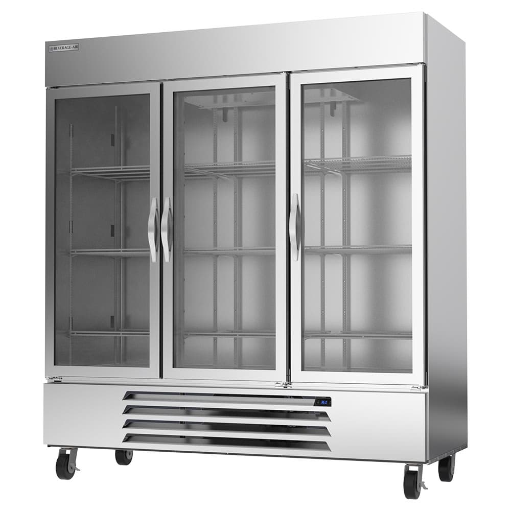 Beverage-Air HBR72HC-1-G 75" Three Section Reach In Refrigerator, (3) Left/Right Hinge Glass Doors, 115v