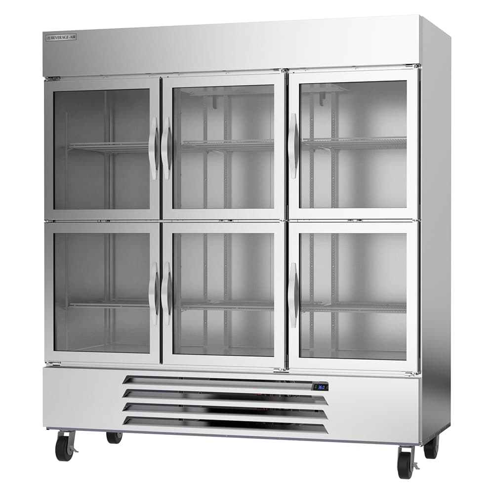 Beverage-Air HBR72HC-1-HG 75" Three Section Reach In Refrigerator, (6) Left/Right Hinge Glass Doors, 115v