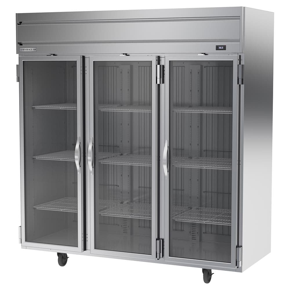 Beverage-Air HRP3HC-1G 78" Three Section Reach In Refrigerator, (3) Left/Right Hinge Glass Doors, 115v