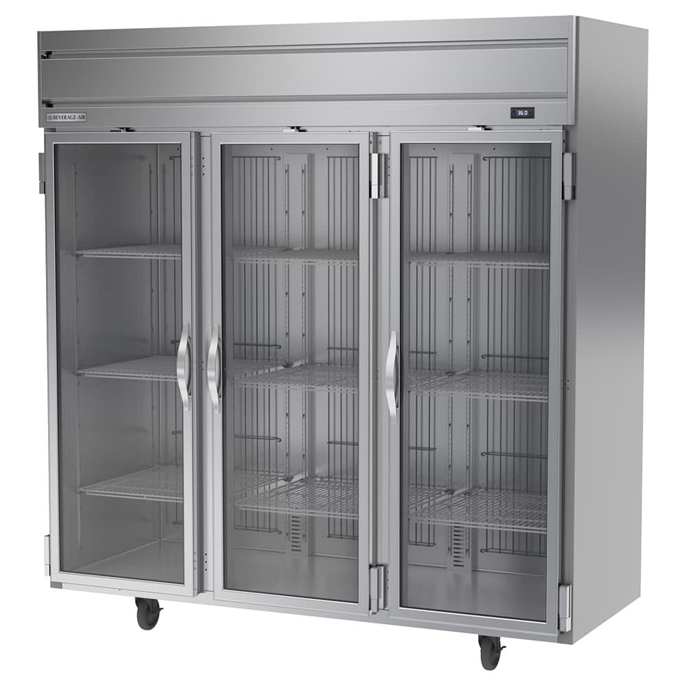 Beverage-Air HRPS3HC-1G 78" Three Section Reach In Refrigerator, (3) Left/Right Hinge Glass Doors, 115v