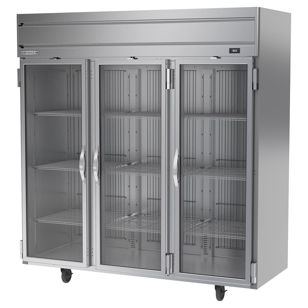 Beverage-Air HRS3HC-1G 78" Three Section Reach In Refrigerator, (3) Left/Right Hinge Glass Doors, 115v