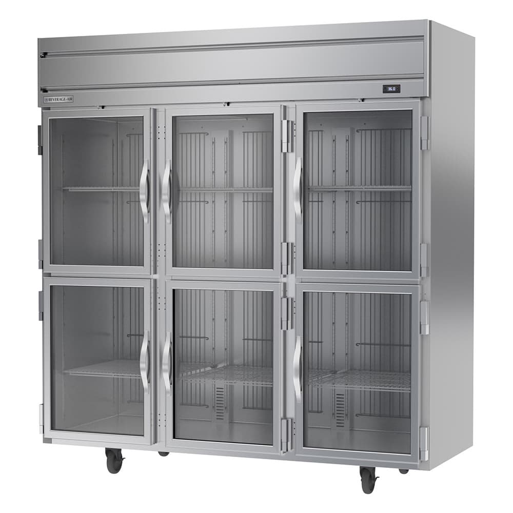 Beverage-Air HRS3HC-1HG 78" Three Section Reach In Refrigerator, (6) Left/Right Hinge Glass Doors, 115v