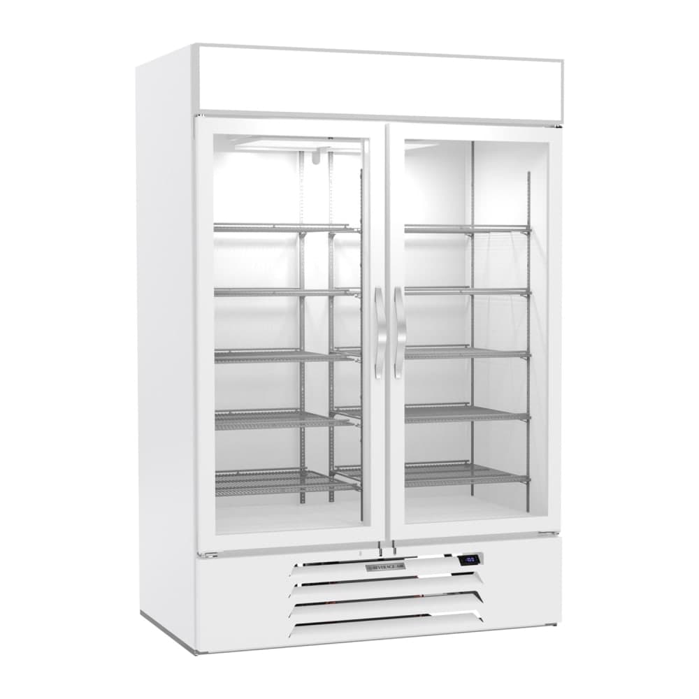 Beverage-Air MMF49HC-1-W-IQ 52" Two Section Display Freezer w/ Swing Doors - Bottom Mount Compressor, White, 115v