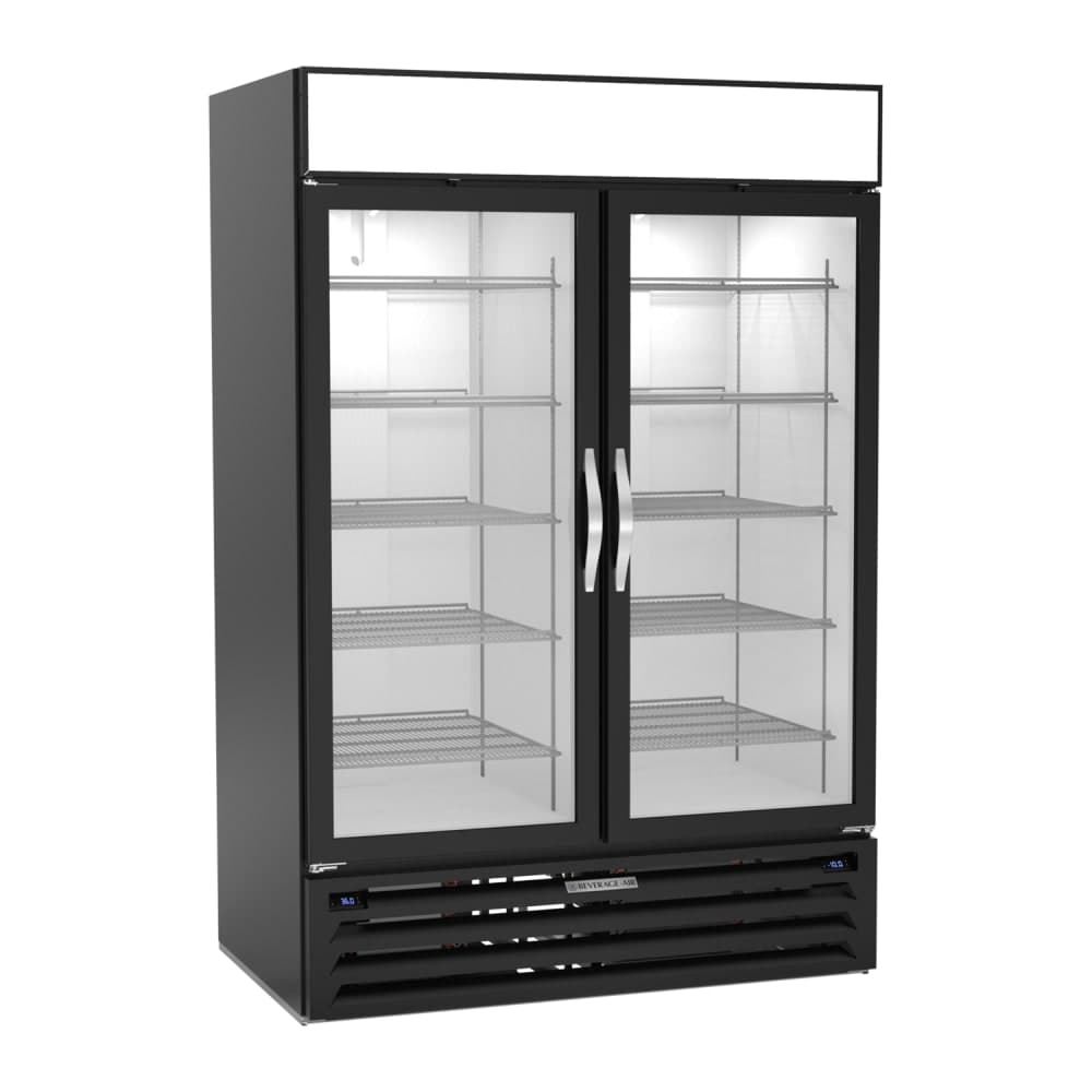 Beverage-Air MMRF49HC-1-A-BW 52" MarketMax™ Two Section Glass Door Merchandiser - (2) Left/Right Hinge Doors, Black, 115v