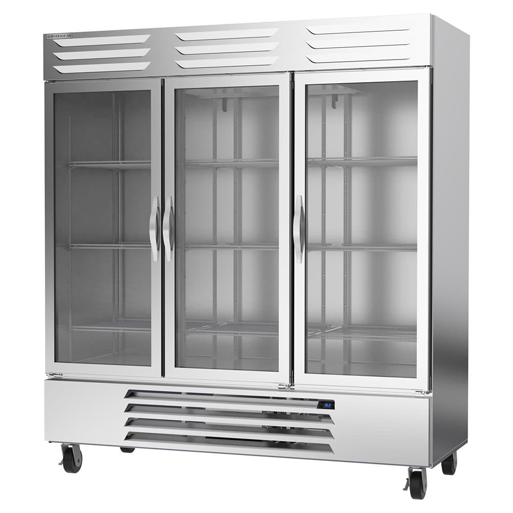 Beverage-Air RB72HC-1G 75" Three Section Reach In Refrigerator, (3) Left/Right Hinge Glass Doors, 115v